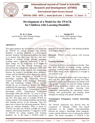 Development of a Model for the TPACK for Children with Learning Disability