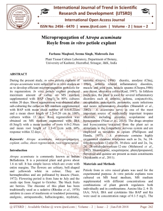 Micropropagation of Atropa acuminata Royle from in vitro petiole explant