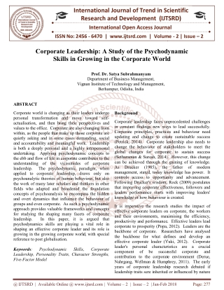 Corporate Leadership A Study of the Psychodynamic Skills in Growing in the Corporate World