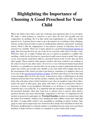 Highlighting the Importance of Choosing A Good Preschool for Your Child