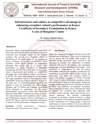 Infrastructure and culture as competitive advantage in enhancing secondary school's performance in Kenya Certificate of