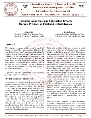 Consumer Awareness and Satisfaction towards Organic Products in Palakkad District Kerala