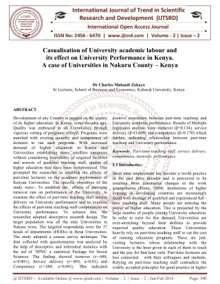 Casualisation of University academic labour and its effect on University Performance in Kenya. A case of Universities in