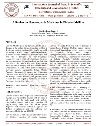 A Review on Homoeopathic Medicines in Diabetes Mellitus