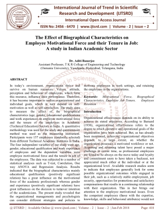 The Effect of Biographical Characteristics on Employee Motivational Force and their Tenure in Job A study in Indian Acad