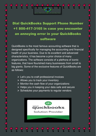 Dial QuickBooks Support Phone Number 1 800-417-3165 in case you encounter an annoying error in your QuickBooks software