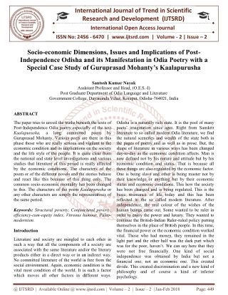 Socio economic Dimensions, Issues and Implications of Post Independence Odisha and its Manifestation in Odia Poetry with