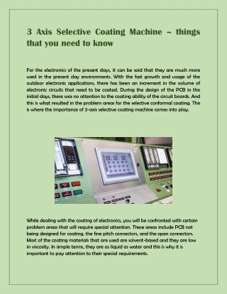 3 Axis Selective Coating Machine – things that you need to know