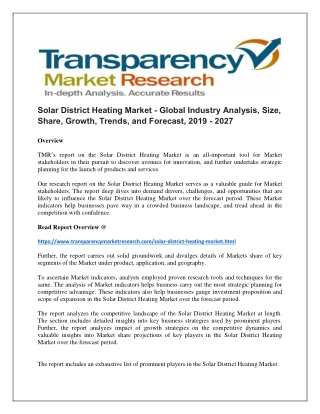 Solar District Heating Market - Global Industry Analysis, Size, Share, Growth, Trends, and Forecast, 2019 - 2027