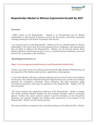 Biopesticides Market to Witness Exponential Growth By 2027