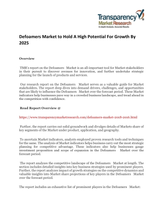 Defoamers Market to Hold A High Potential For Growth By 2025
