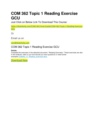 COM 362 Topic 1 Reading Exercise GCU