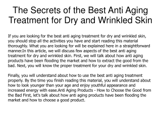 The Secrets of the Best Anti Aging Treatment for Dry and Wrinkled Skin