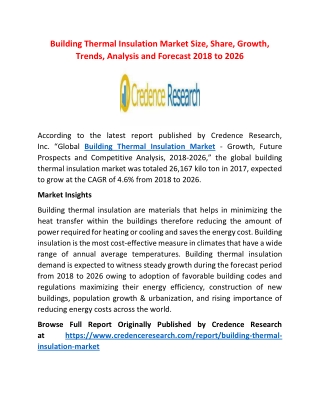 Building Thermal Insulation Market Size, Share, Growth, Trends, Analysis and Forecast 2018 to 2026