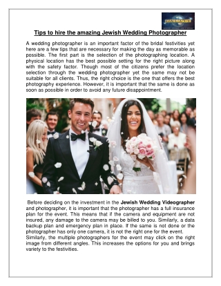 Tips to hire the amazing Jewish Wedding Photographer
