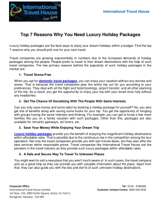 Top 7 Reasons Why You Need Luxury Holiday Packages