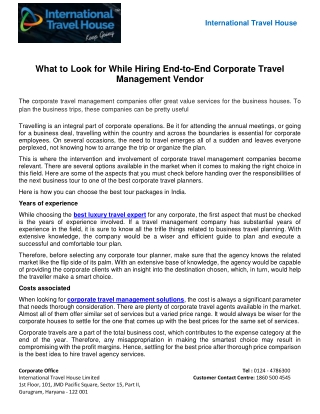 What to Look for While Hiring End-to-End Corporate Travel Management Vendor