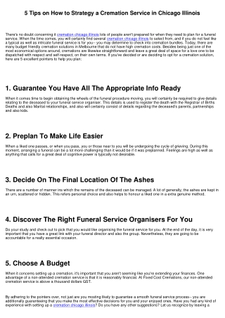 5 Tips on Exactly How to Plan a Cremation Service in Chicago Illinois