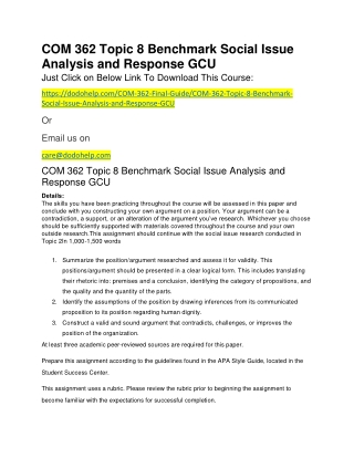 COM 362 Topic 8 Benchmark Social Issue Analysis and Response GCU