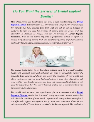 Do You Want the Services of Dental Implant Dentist
