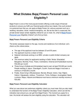 What Dictates Bajaj Finserv Personal Loan Eligibility?