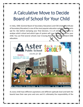 Best CBSE Affiliated School in Noida for Your Child
