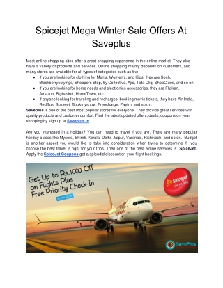 Spicejet Mega Winter Sale Offers At Saveplus