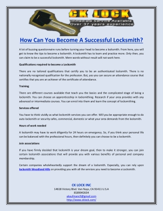 How Can You Become A Successful Locksmith?