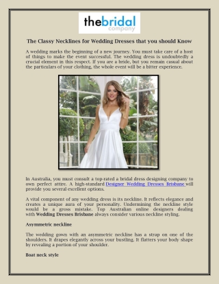 The Classy Necklines for Wedding Dresses that you should Know