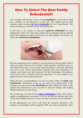 How To Select The Best Family Orthodontist?