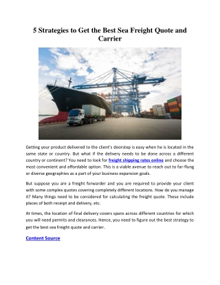 5 Strategies to Get the Best Sea Freight Quote and Carrier