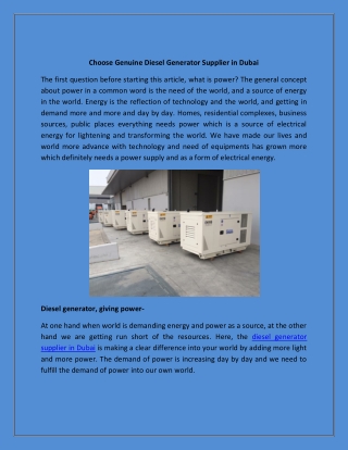 Choose Genuine Diesel Generator Supplier in Dubai