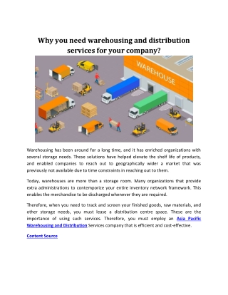 Why you need warehousing and distribution services for your company?