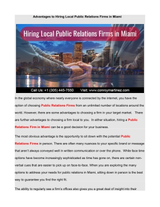 Advantages to Hiring Local Public Relations Firms in Miami
