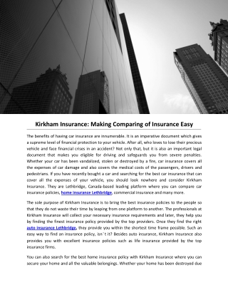 Kirkham Insurance: Making Comparing of Insurance Easy