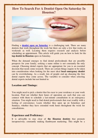 How To Search For A Dentist Open On Saturday In Houston?