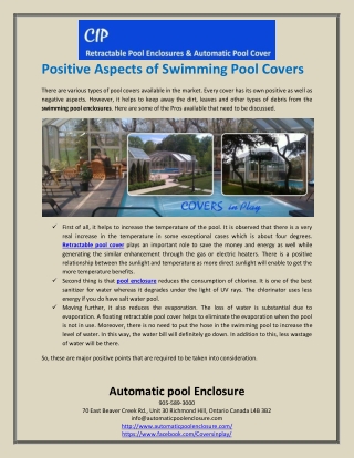 Positive Aspects of Swimming Pool Covers