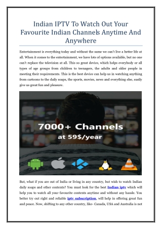 Indian IPTV To Watch Out Your Favourite Indian Channels Anytime And Anywhere