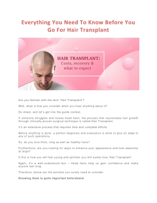 Everything You Need To Know Before You Go For Hair Transplant