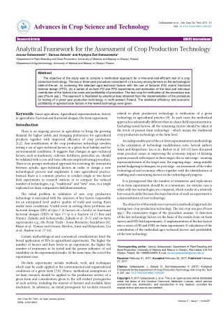 Analytical Framework for the Assessment of Crop Production Technology