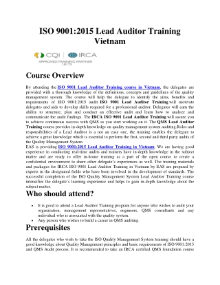 ISO Lead Auditor Training Vietnam