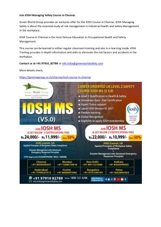 Join IOSH Managing Safely Course in Chennai