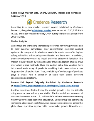 Cable Trays Market Size, Share, Growth, Trends, Analysis and Forecast 2018 to 2026