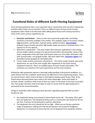 Functional Roles of Different Earth Moving Equipment