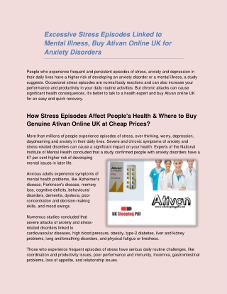 Buy Lorazepam Online UK for Anxiety Disorders