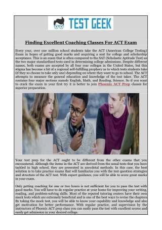 Finding Excellent Coaching Classes For ACT Exam