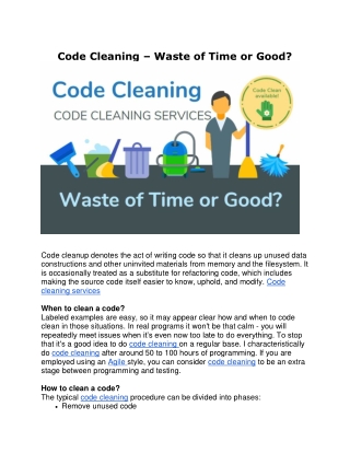 Code Cleaning - Waste of Time or Good?