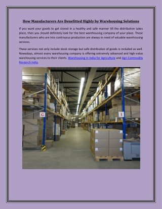 How Manufacturers Are Benefited Highly by Warehousing Solutions
