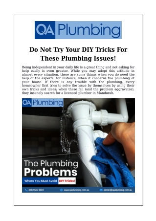 Do Not Try Your DIY Tricks For These Plumbing Issues!