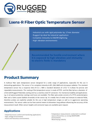 Lsensr rugged fiber optic temperature sensor, for high voltage environments - ppt